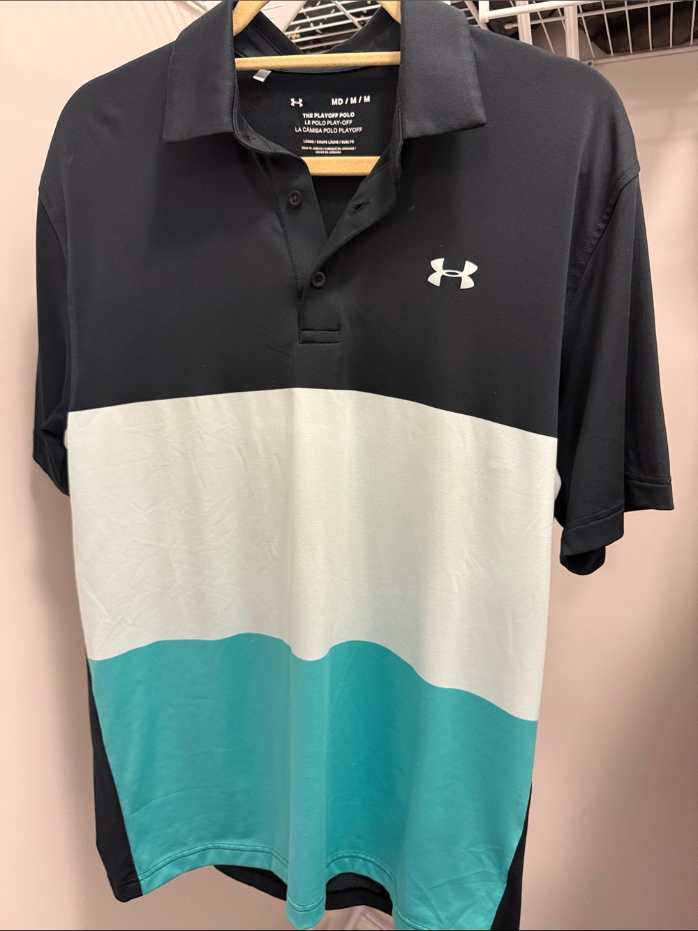 Under Armour Men’s Black White Teal Block Polo